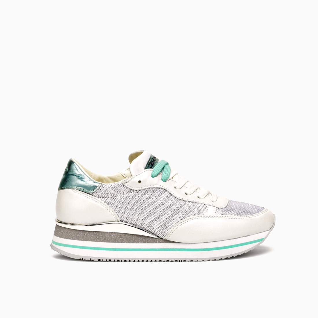 CRIME LONDON: STRIPE RUNNER LEATHER WHITE-MINT