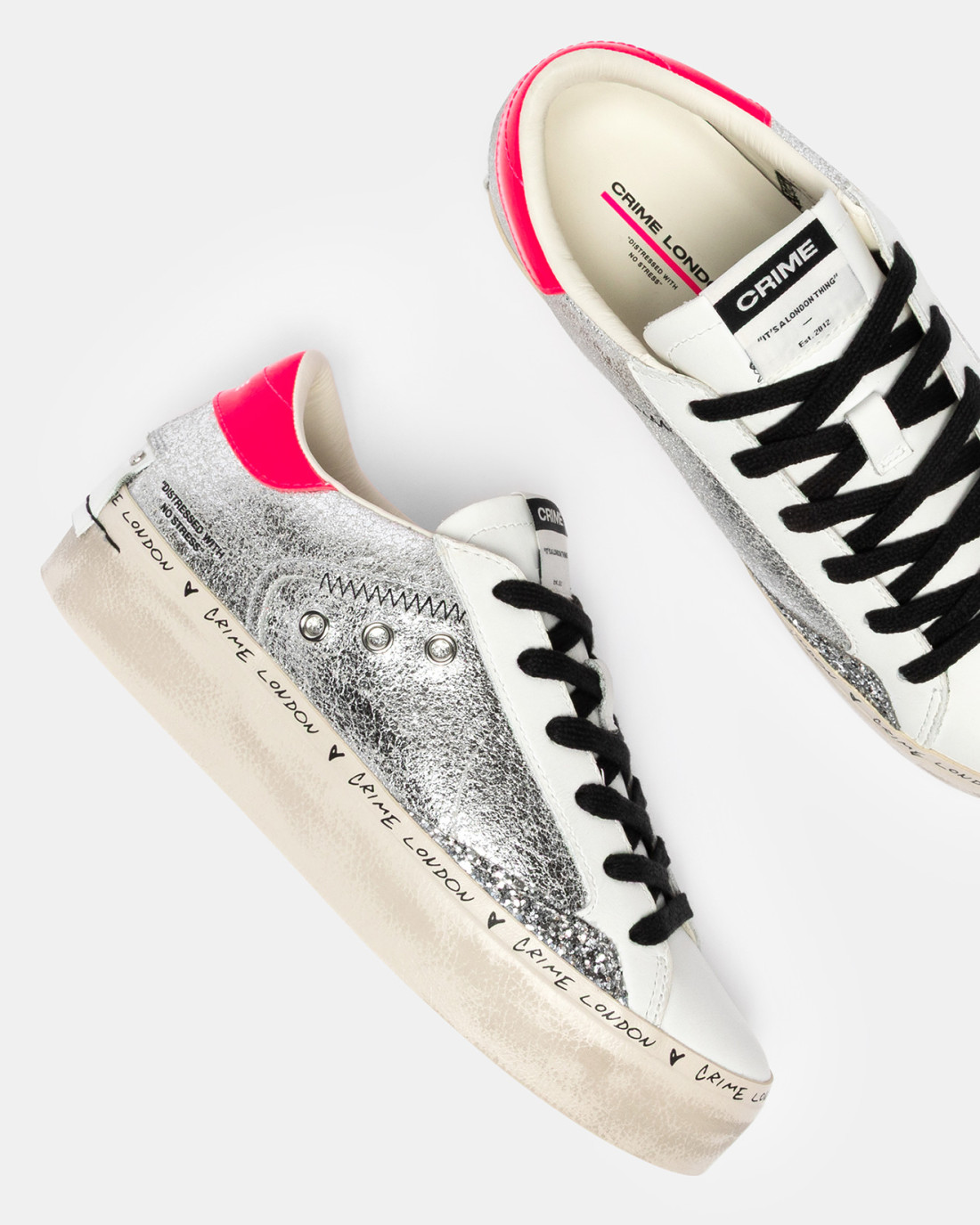 CRIME LONDON: DISTRESSED PLATFORM SILVER SHINE