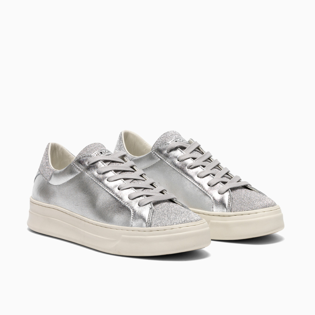CRIME LONDON: LOW TOP CLASSIC LEATHER SILVER-GLITTER SILVER