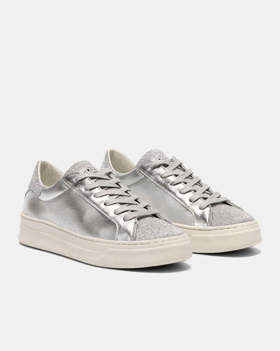 CRIME LONDON: LOW TOP CLASSIC LEATHER SILVER-GLITTER SILVER