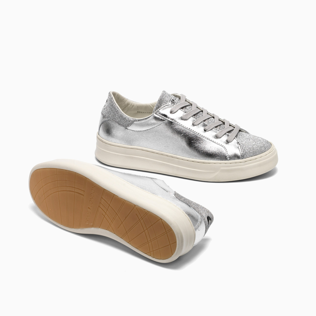 CRIME LONDON: LOW TOP CLASSIC LEATHER SILVER-GLITTER SILVER