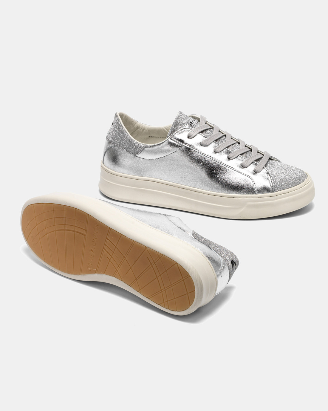 CRIME LONDON: LOW TOP CLASSIC LEATHER SILVER-GLITTER SILVER