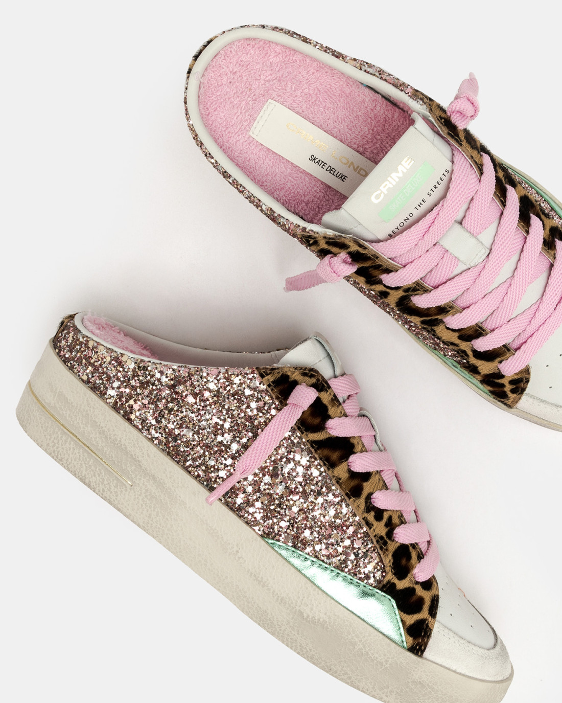 CRIME LONDON: SK8 DELUXE SABOT PINK GLITTER