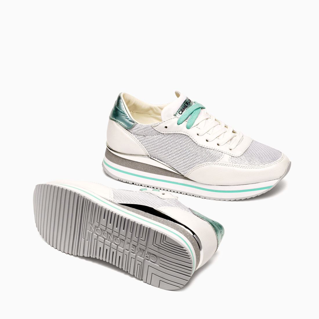 CRIME LONDON: STRIPE RUNNER LEATHER WHITE-MINT